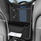 PU Leather Between-Seats Organizer – Hanging Storage Bag with Tissue & Snack Holder, Mesh Pocket for Phone & Purse | OOLVS