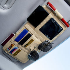 Car Sun Visor Organizer – PU Leather Sunglasses & Document Holder with Multi Pockets