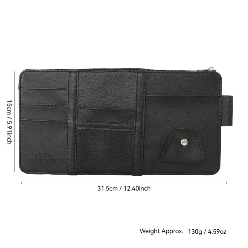 Car Sun Visor Organizer – PU Leather Sunglasses & Document Holder with Multi Pockets