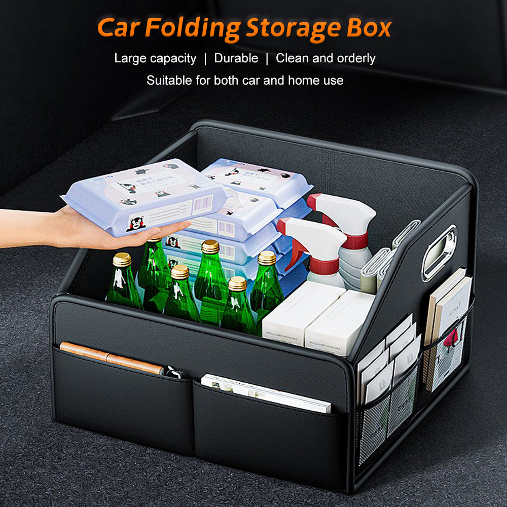 Car Trunk Organizer Storage Box PU Leather Vehicle Folding Collapsible Cargo Boot Organiser Box For SUV MPV Auto Seat Back Box