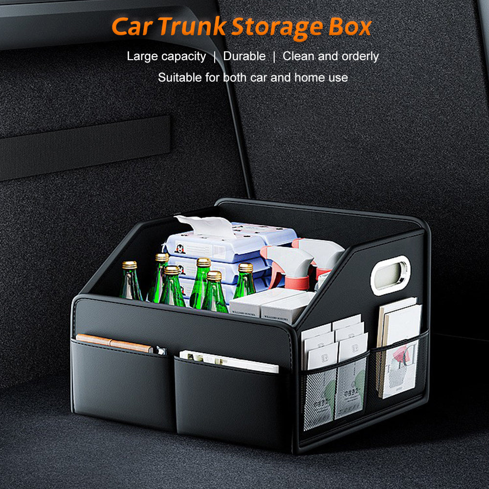Car Trunk Organizer Storage Box PU Leather Vehicle Folding Collapsible Cargo Boot Organiser Box For SUV MPV Auto Seat Back Box