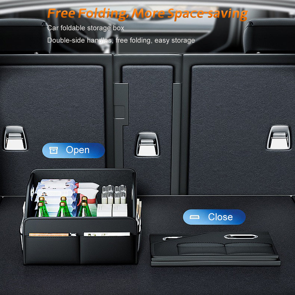 Car Trunk Organizer Storage Box PU Leather Vehicle Folding Collapsible Cargo Boot Organiser Box For SUV MPV Auto Seat Back Box