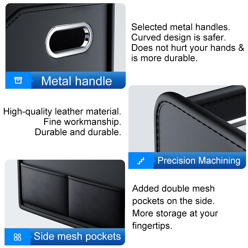 Car Trunk Organizer Storage Box PU Leather Vehicle Folding Collapsible Cargo Boot Organiser Box For SUV MPV Auto Seat Back Box