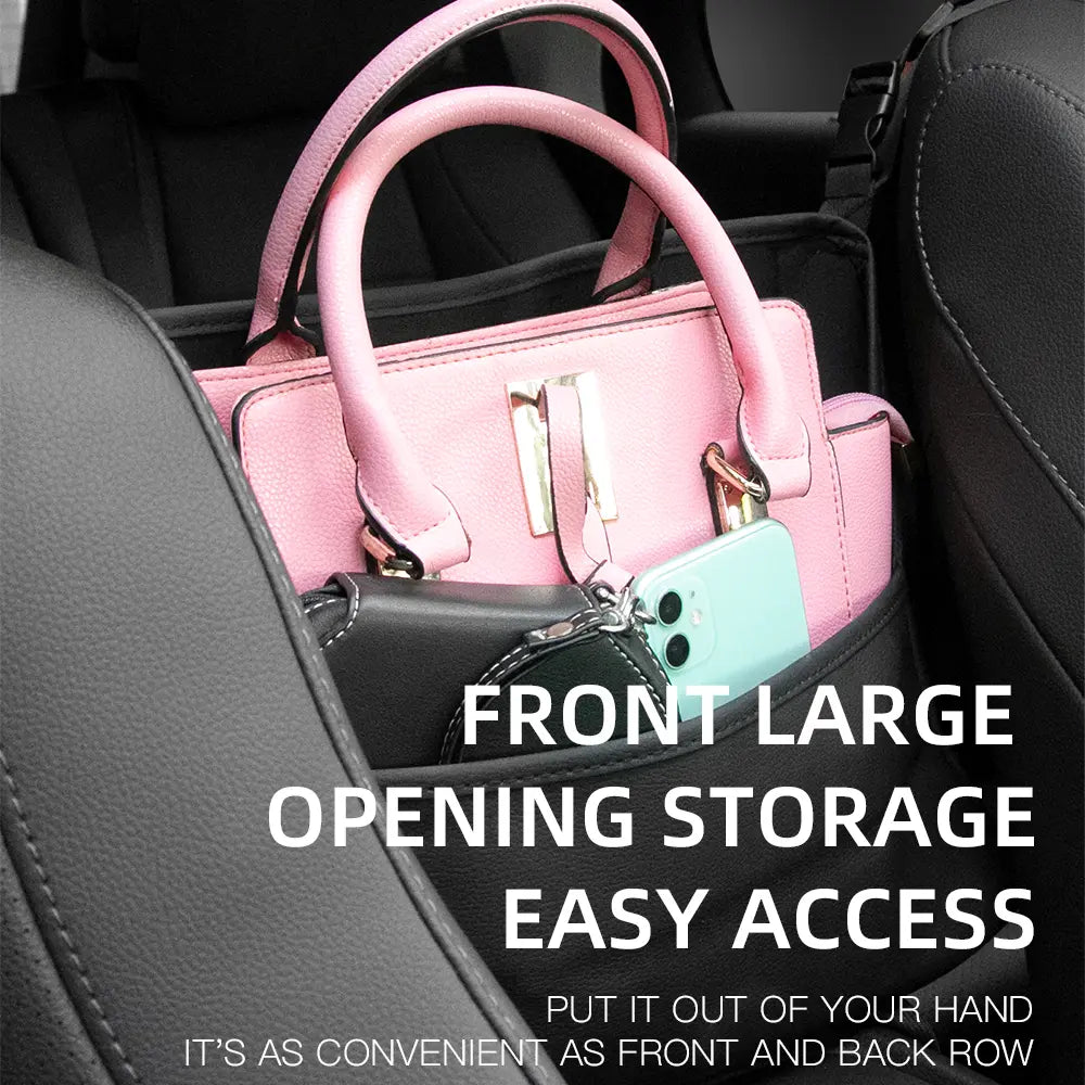 Nappa Faux Leather Seat-Gap Organizer – Large Capacity Purse & Console Double-sided Storage Bag Between Seats with Tissue Pockets & Phone Holder | OOLVS