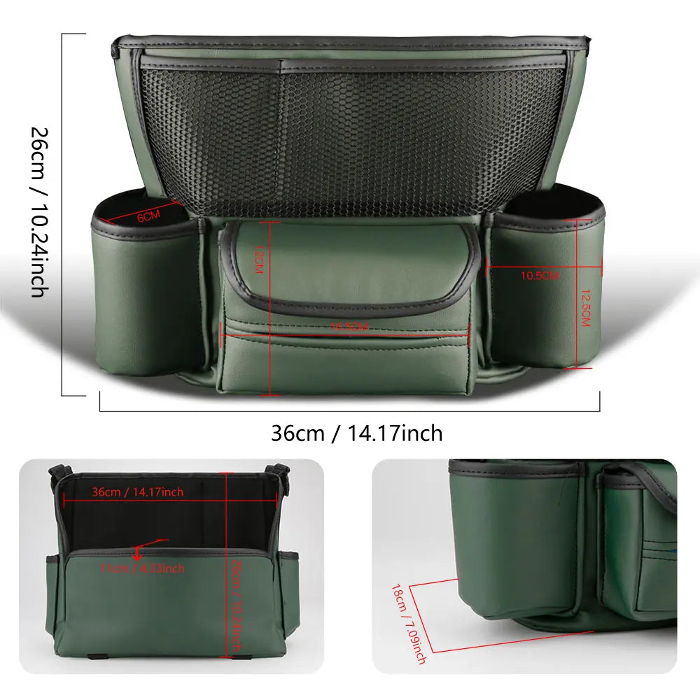 Nappa Faux Leather Seat-Gap Organizer – Large Capacity Purse & Console Double-sided Storage Bag Between Seats with Tissue Pockets & Phone Holder | OOLVS