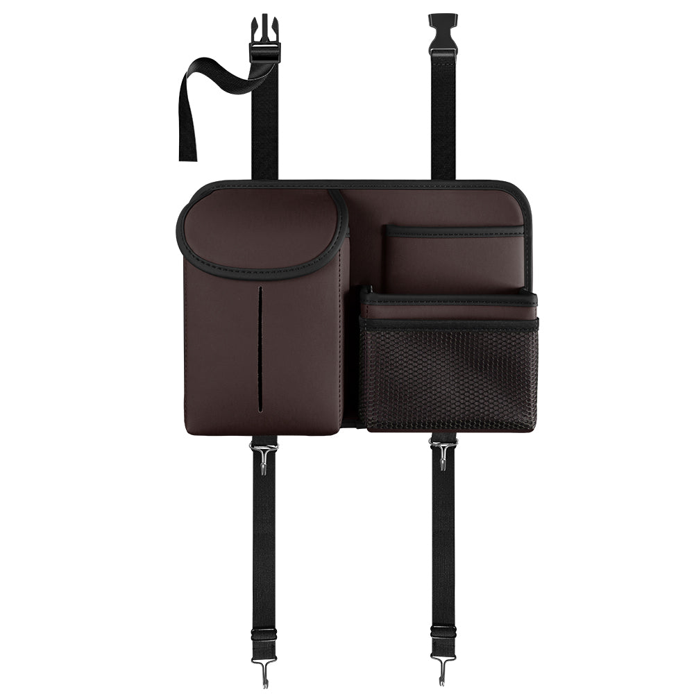 Premium PU Leather Backseat Car Organizer – Multi-Pocket Storage with Tissue Box & Hooks for Road Trips | OOLVS