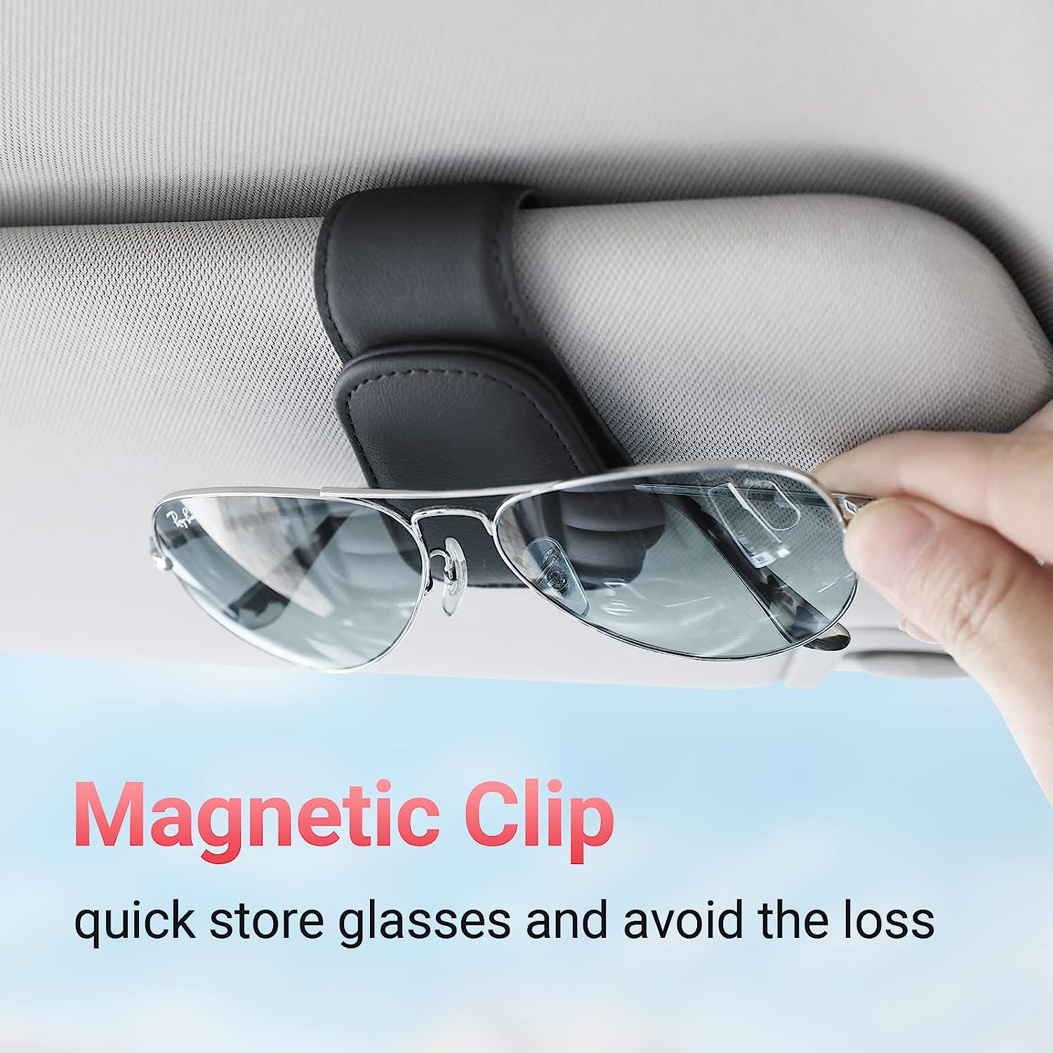 Magnetic Leather Sunglasses Holder for Car Visor - Universal Fit with Ticket Clip | OOLVS