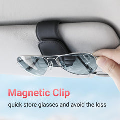 Magnetic Leather Sunglasses Holder for Car Visor - Universal Fit with Ticket Clip | OOLVS