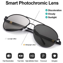 OOLVS Aviator Polarized Sunglasses Photochromic Lens Metal Frame UV Protection Night Vision Driving Sunglasses MS149-2N/3N
