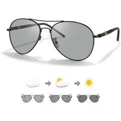 OOLVS Aviator Polarized Sunglasses Photochromic Lens Metal Frame UV Protection Night Vision Driving Sunglasses MS149-2N/3N