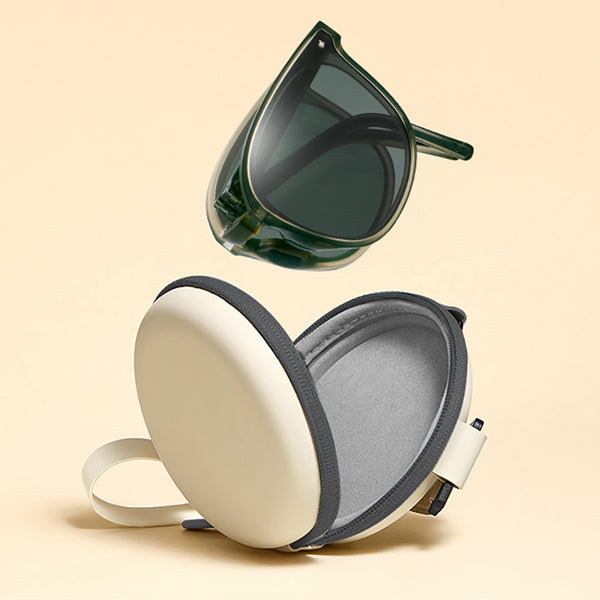 Women's Folding Sunglasses TAC Polarized Lenses Ultralight TR90 Frame With Round Storage Box Gafas De Sol OOLVS FS000-3N