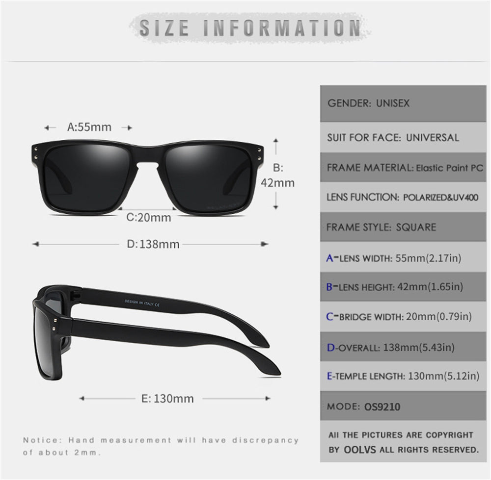 OOLVS Men Women Fashion Outdoor Sports Cycling Sunglasses Polycarbonate Full-rim Frame UV400 Polarized Lens OS9210B