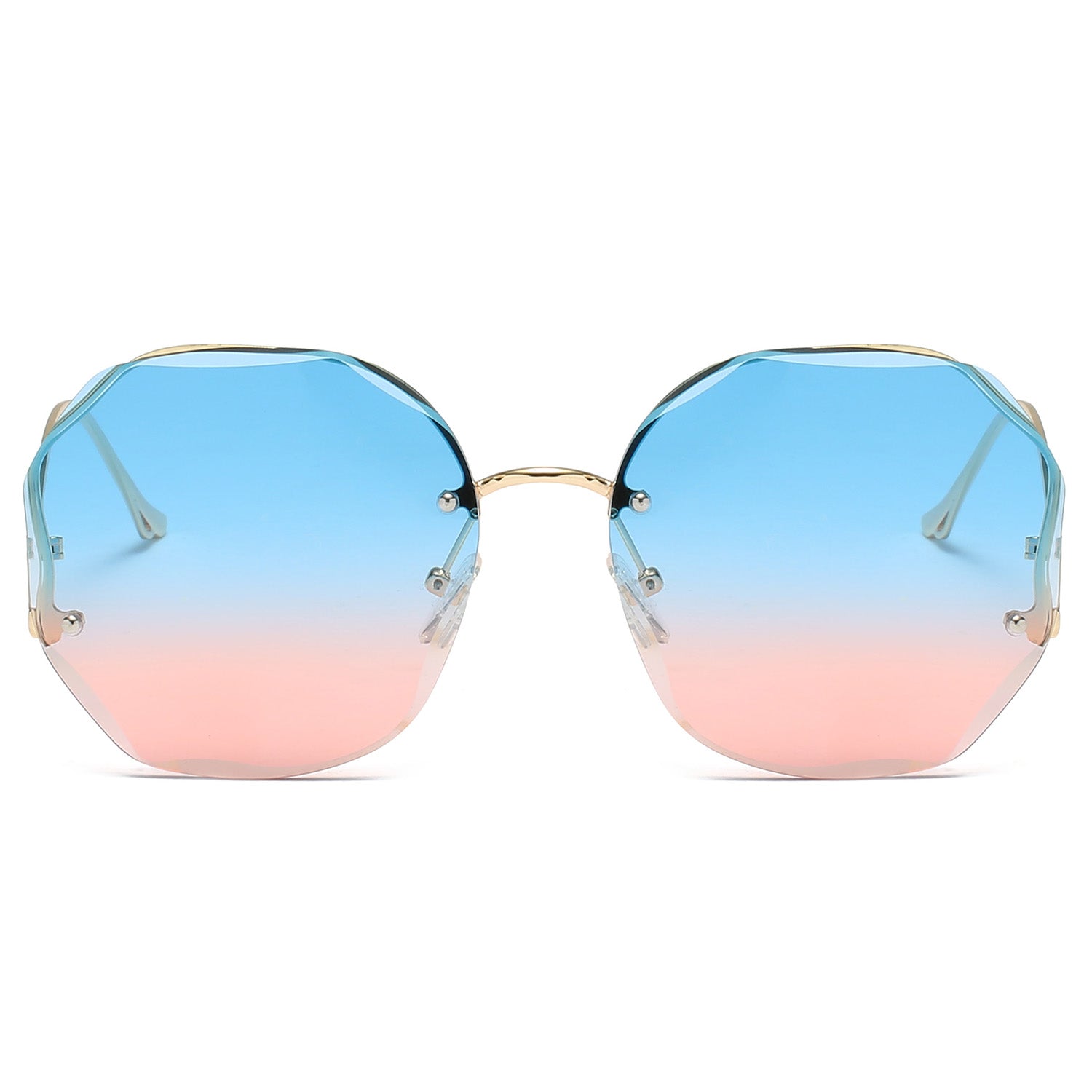 Vintage Oversized Hexagon Women Metal Sunglasses OOLVS OS2550