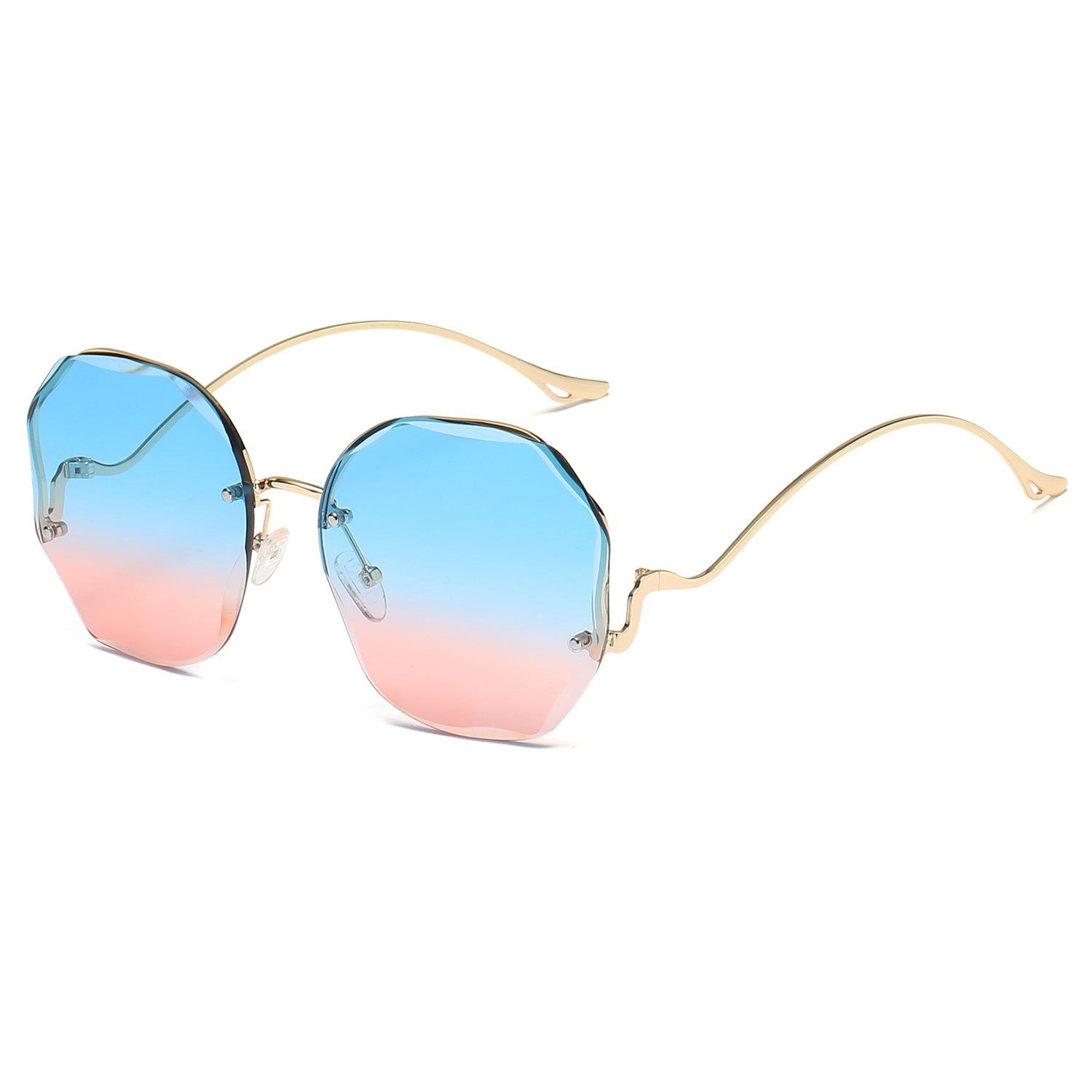 Vintage Oversized Hexagon Women Metal Sunglasses OOLVS OS2550