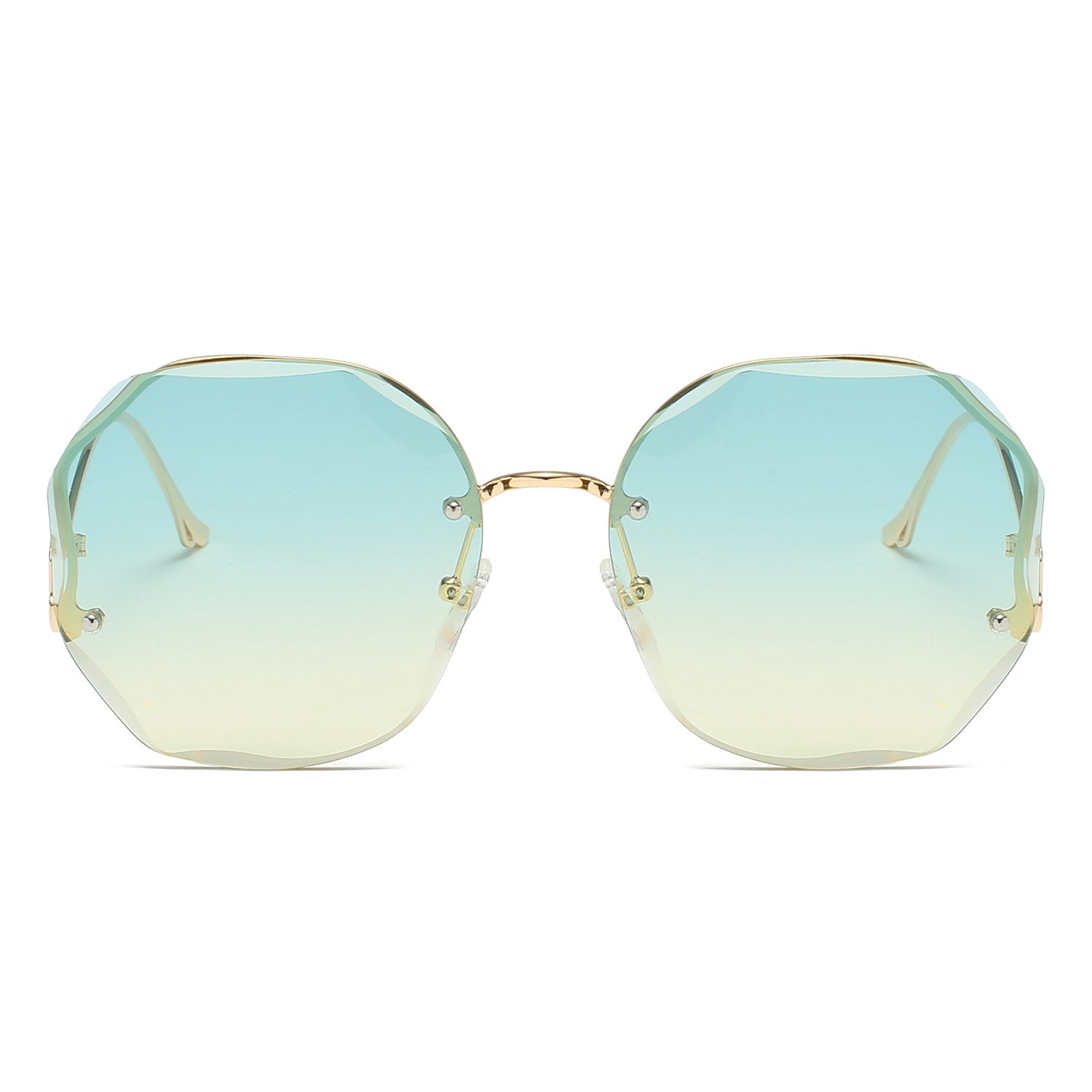 Vintage Oversized Hexagon Women Metal Sunglasses OOLVS OS2550