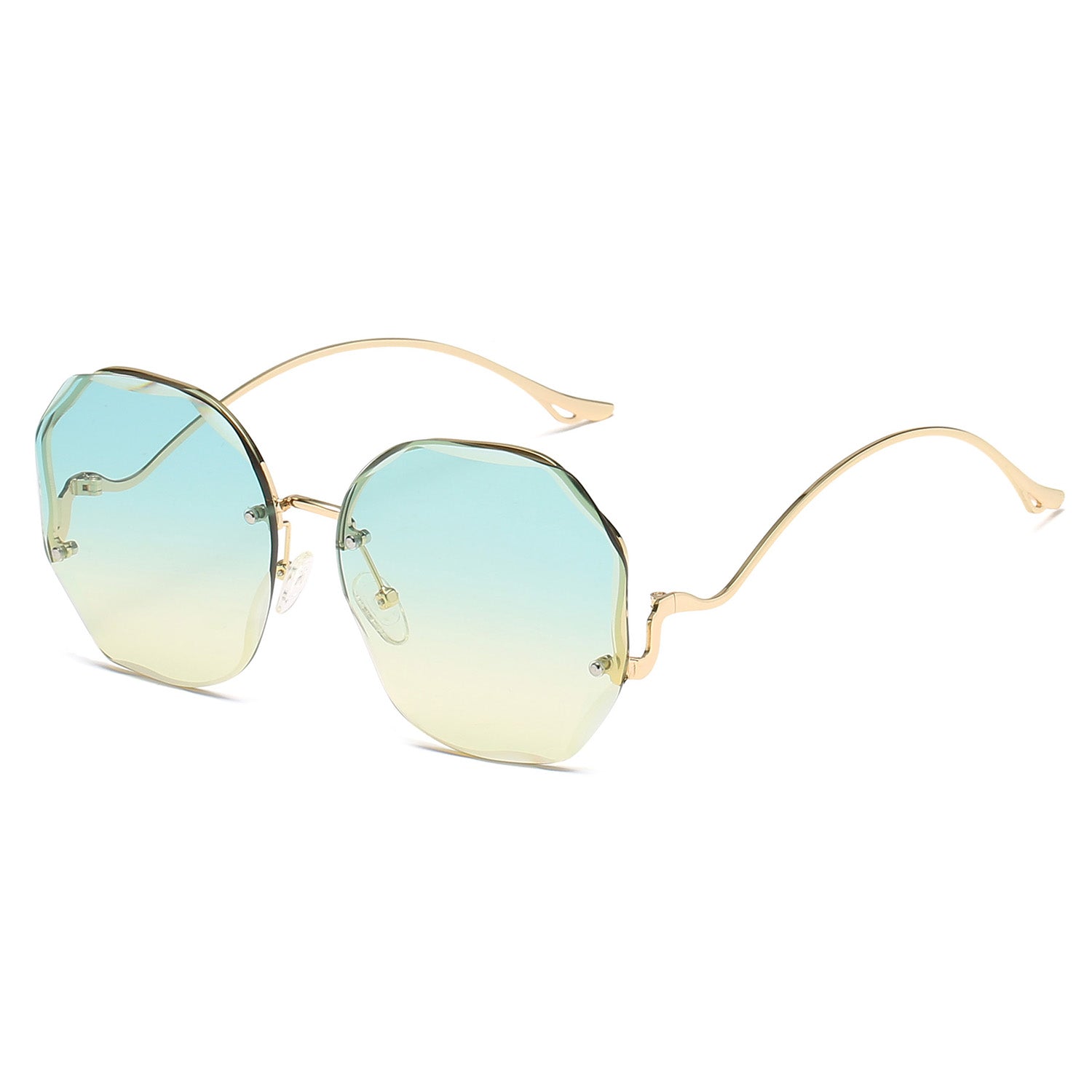 Vintage Oversized Hexagon Women Metal Sunglasses OOLVS OS2550