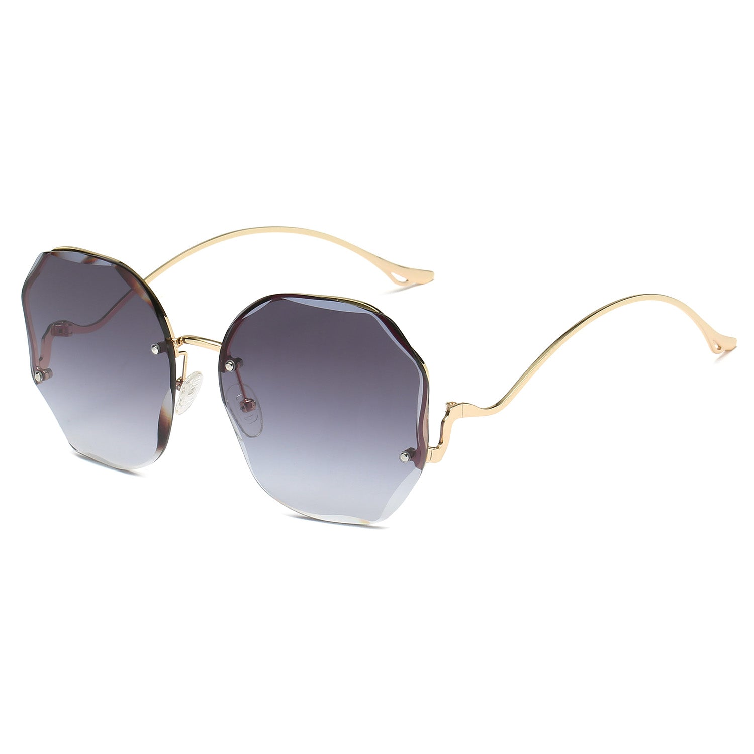 Vintage Oversized Hexagon Women Metal Sunglasses OOLVS OS2550
