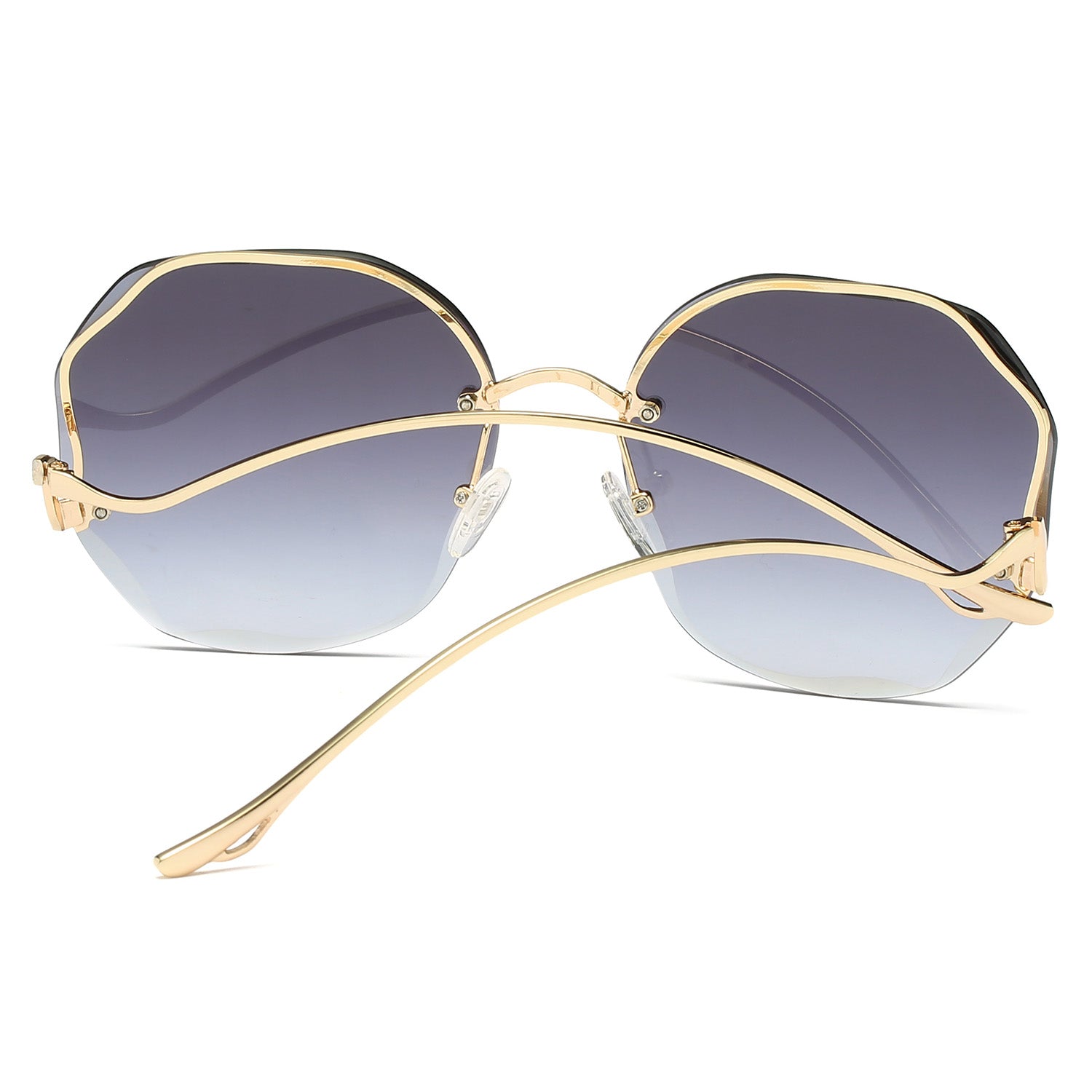 Vintage Oversized Hexagon Women Metal Sunglasses OOLVS OS2550
