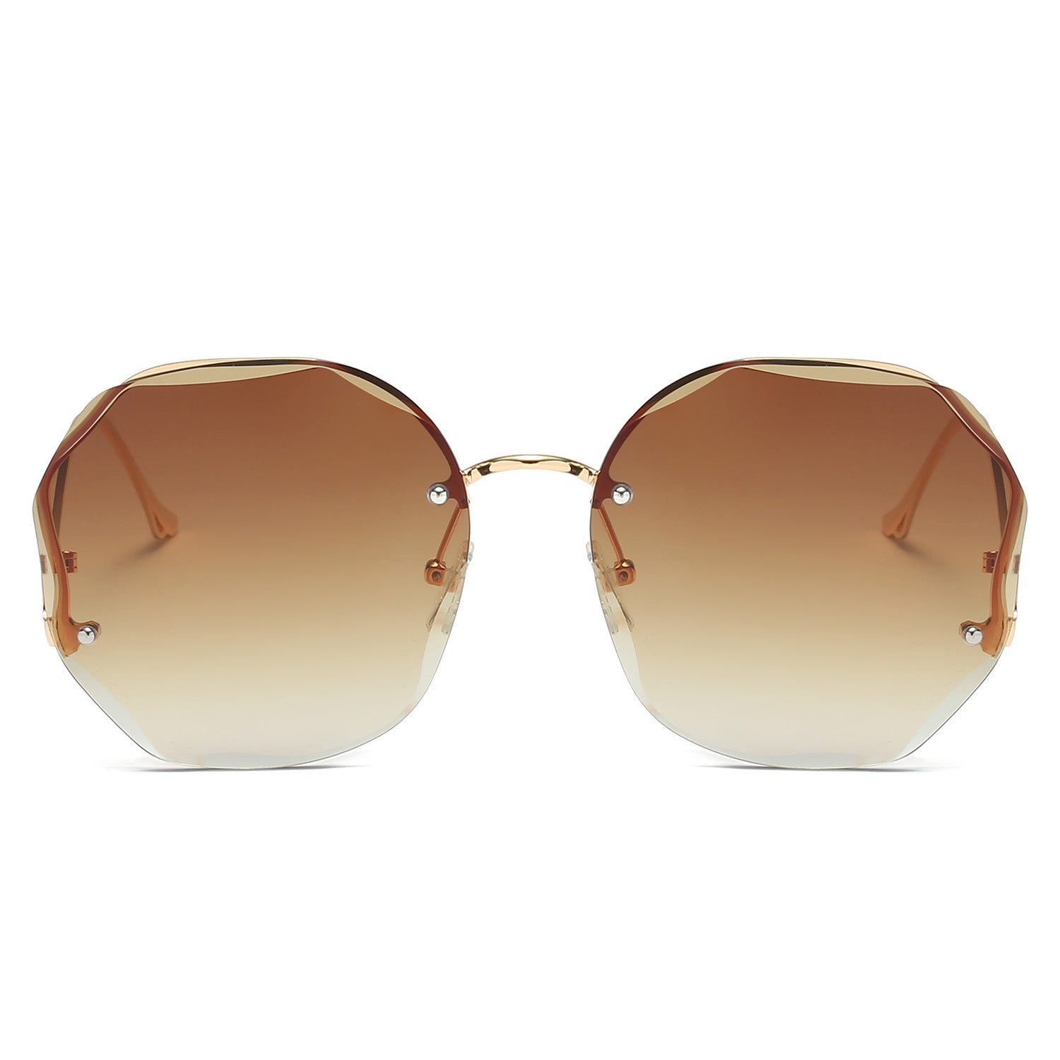 Vintage Oversized Hexagon Women Metal Sunglasses OOLVS OS2550